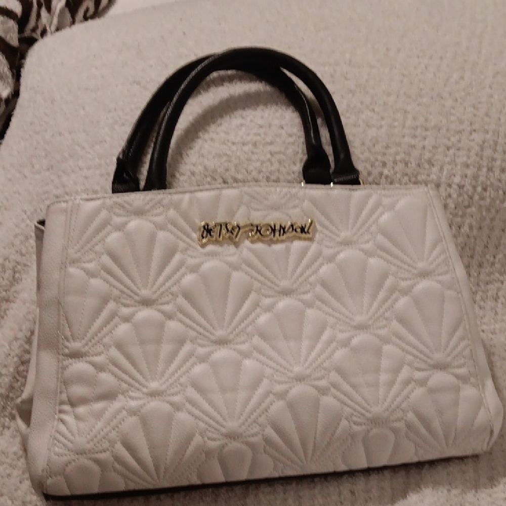Betsey Johnson White Quilted Satchel with Black Handles